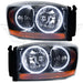 2006 Dodge Ram Pre-Assembled Halo Headlights - Black with white LED halo rings.