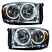 2007-2008 Dodge Ram Pre-Assembled Halo Headlights with white LED halo rings.