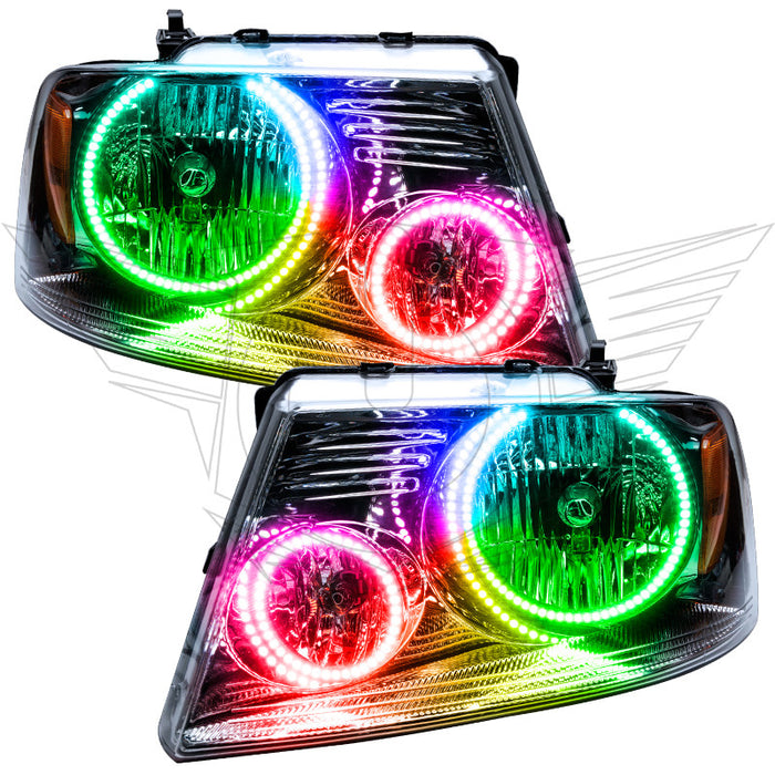 Ford F-150 headlights with ColorSHIFT LED halo rings.