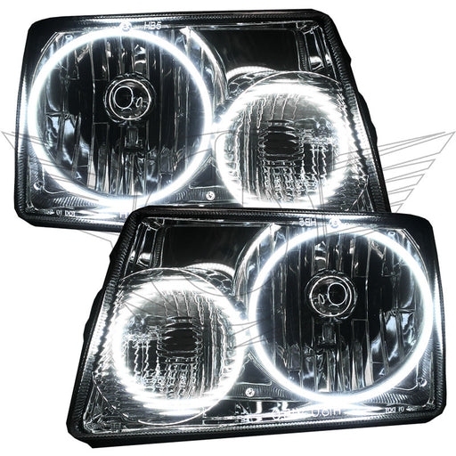 Ford Ranger headlights with white LED halo rings.