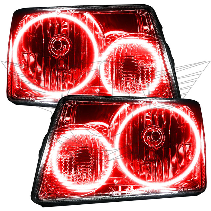 Ford Ranger headlights with red LED halo rings.