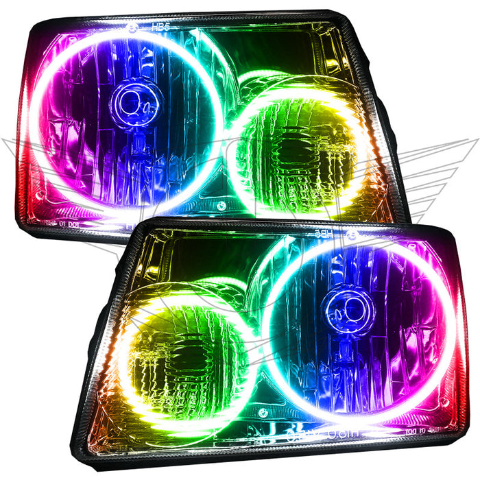 Ford Ranger headlights with ColorSHIFT LED halo rings.