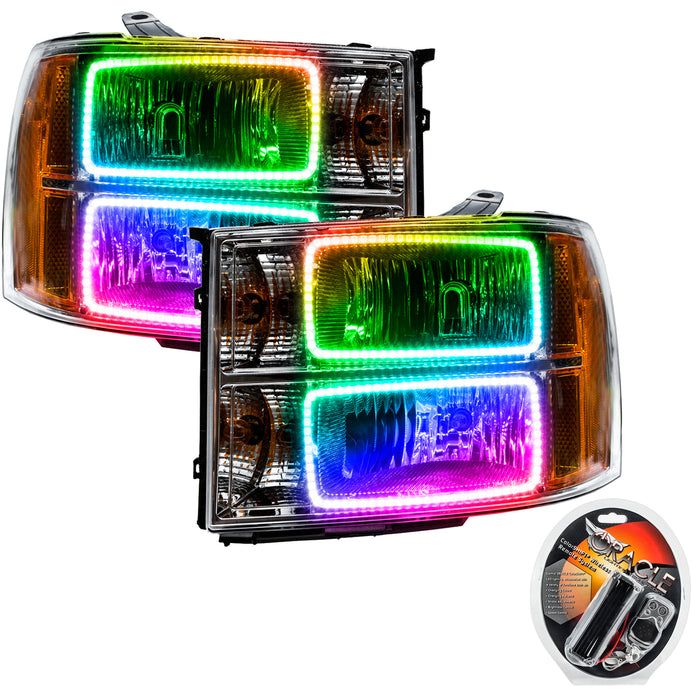 2007-2013 GMC Sierra Pre-Assembled Halo Headlights - (Square Ring Design) with RF Controller.