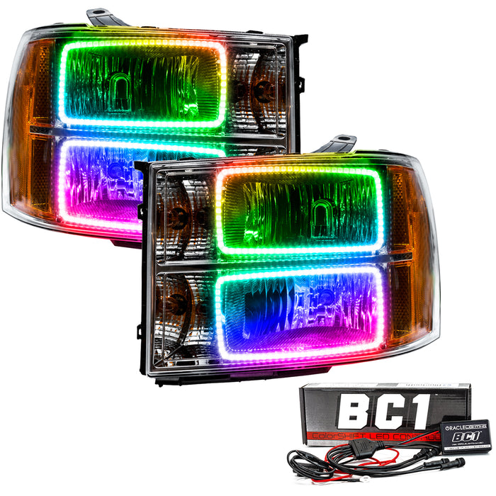2007-2013 GMC Sierra Pre-Assembled Halo Headlights - (Square Ring Design) with BC1 Controller.