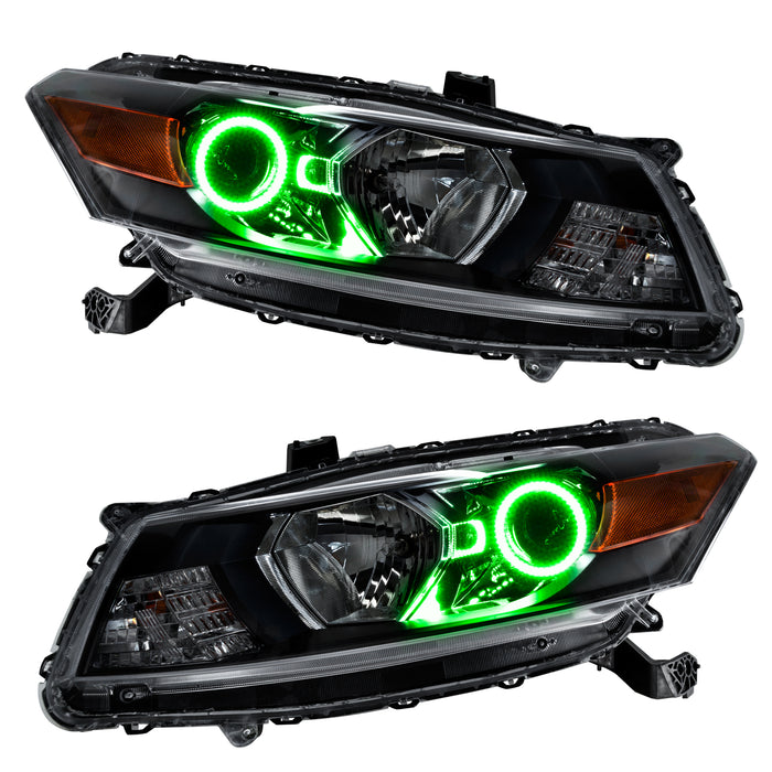 Honda Accord Coupe headlights with green LED halo rings.