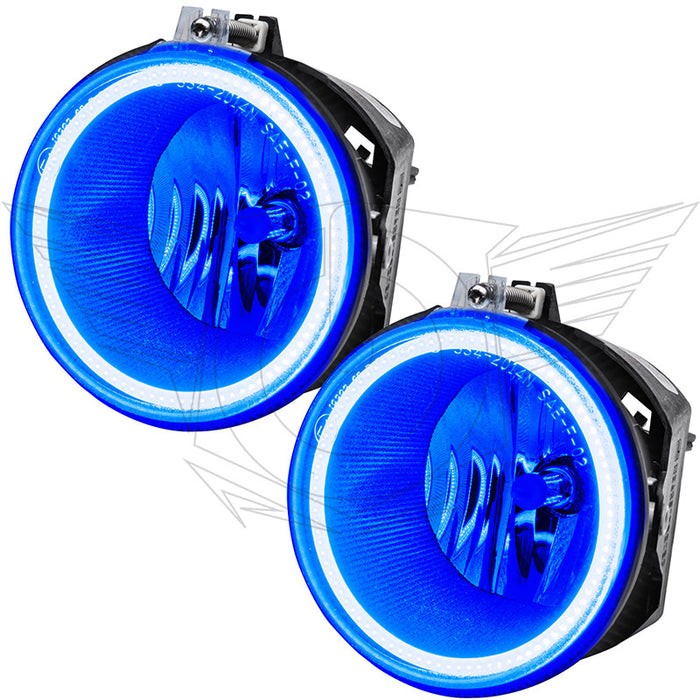 2005-2010 Jeep Grand Cherokee Pre-Assembled Halo Fog Lights with blue LED halo rings.