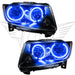 Jeep Grand Cherokee headlights with blue LED halo rings.