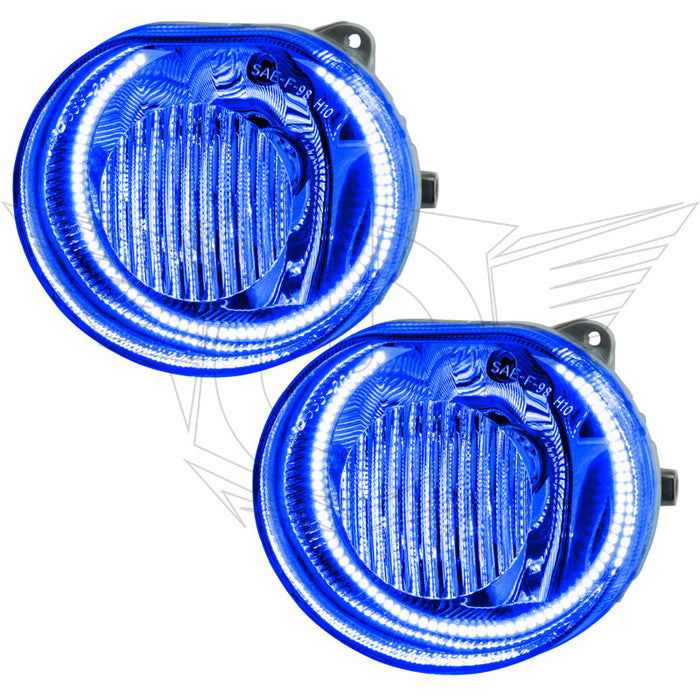 2002-2004 Jeep Liberty Pre-Assembled Fog Lights with blue LED halo rings.