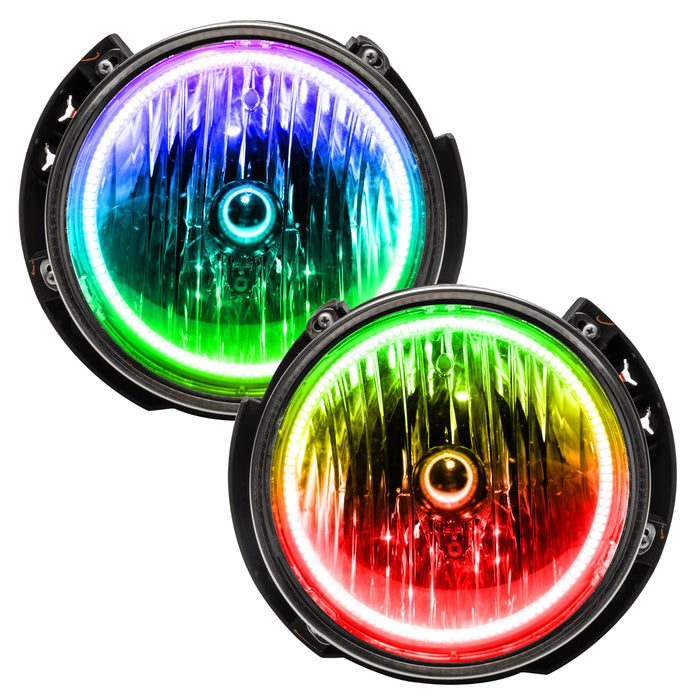 2007-2016 Jeep Wrangler JK Pre-Assembled Headlights with ColorSHIFT LED halo rings.