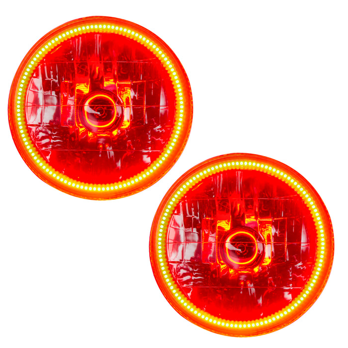 1997-2006 Jeep Wrangler TJ Pre-Assembled Halo Headlights with red LED halo rings.