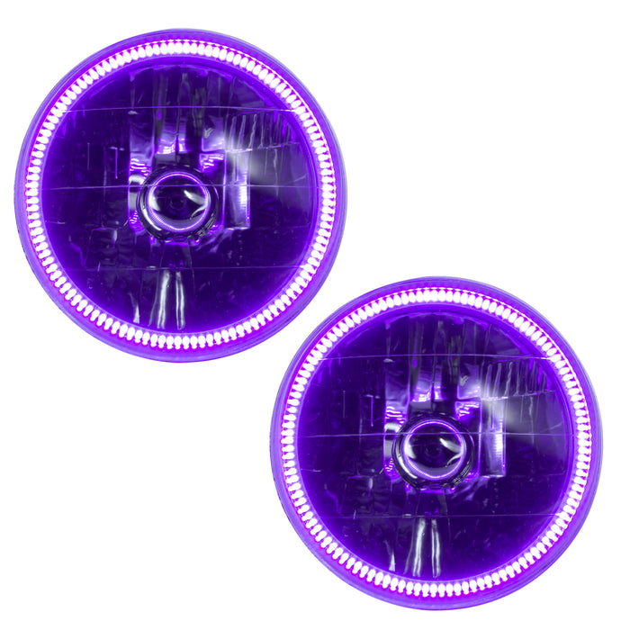 1997-2006 Jeep Wrangler TJ Pre-Assembled Halo Headlights with purple LED halo rings.