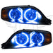 2000-2002 Lincoln LS Pre-Assembled Halo Headlights with blue LED halo rings.