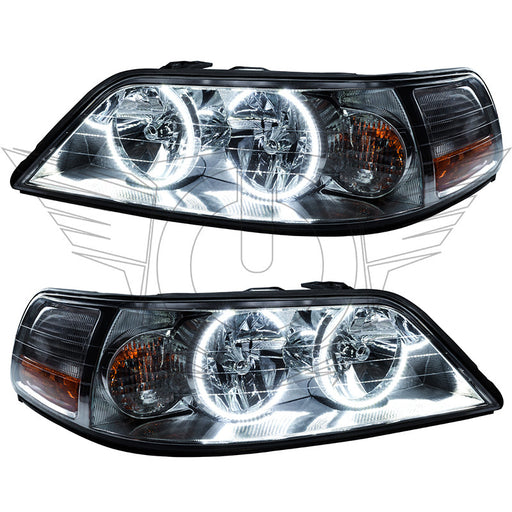 2005-2011 Lincoln Towncar Pre-Assembled Halo Headlights - HID with white LED halo rings.