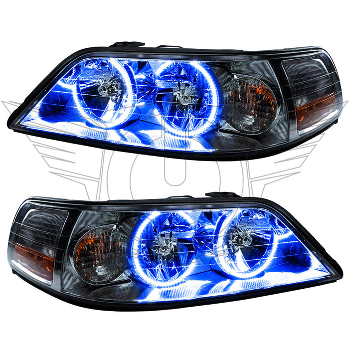 2005-2011 Lincoln Towncar Pre-Assembled Halo Headlights - HID with blue LED halo rings.
