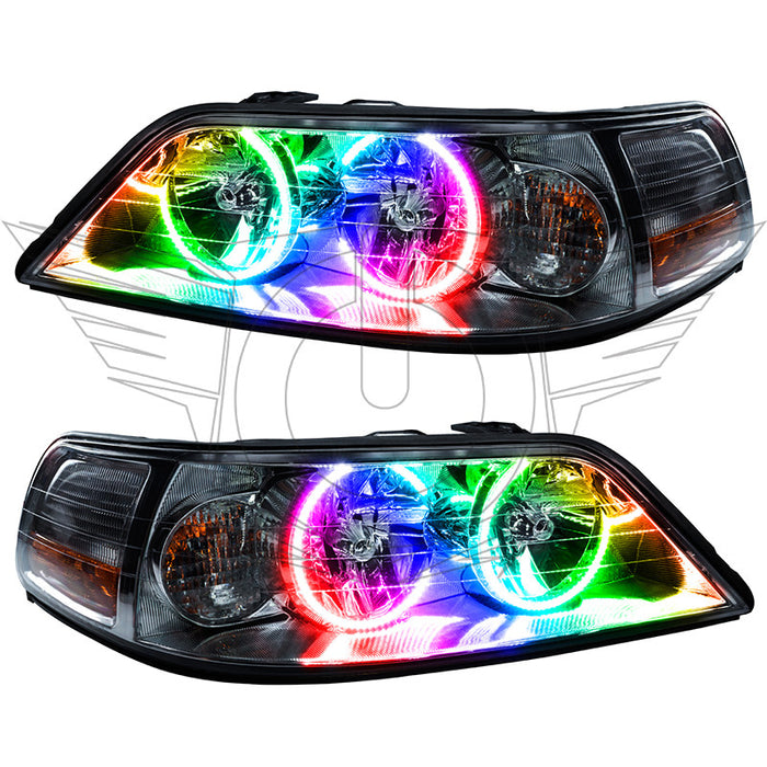 2005-2011 Lincoln Towncar Pre-Assembled Halo Headlights - HID with ColorSHIFT LED halo rings.