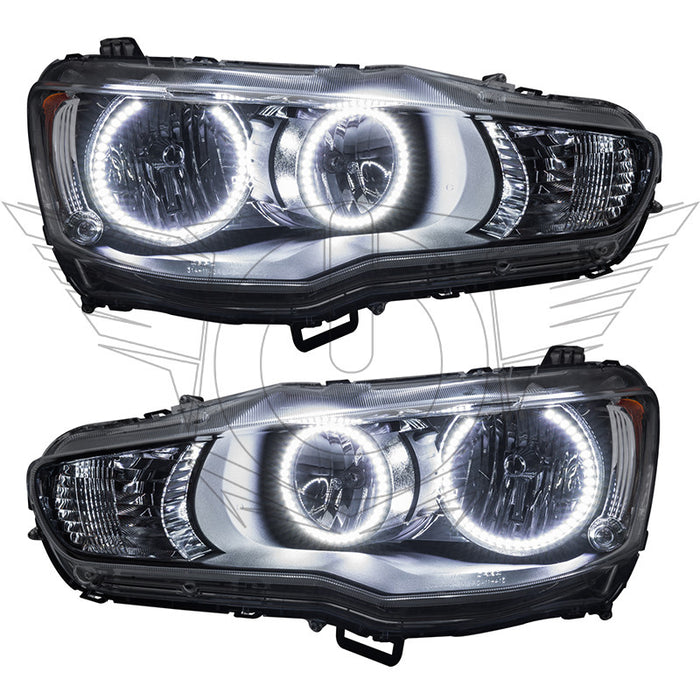 2008-2017 Mitsubishi Lancer Pre-Assembled Halo Headlights with white LED halo rings.