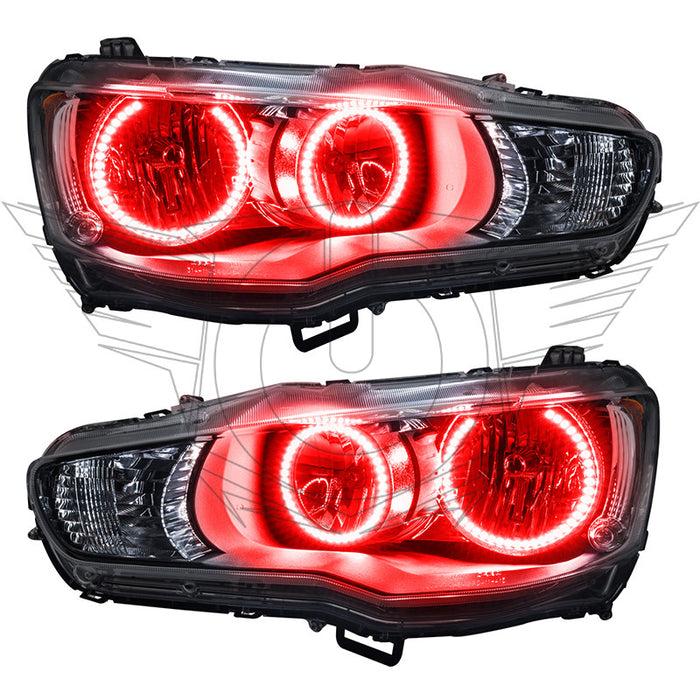 2008-2017 Mitsubishi Lancer Pre-Assembled Halo Headlights with red LED halo rings.