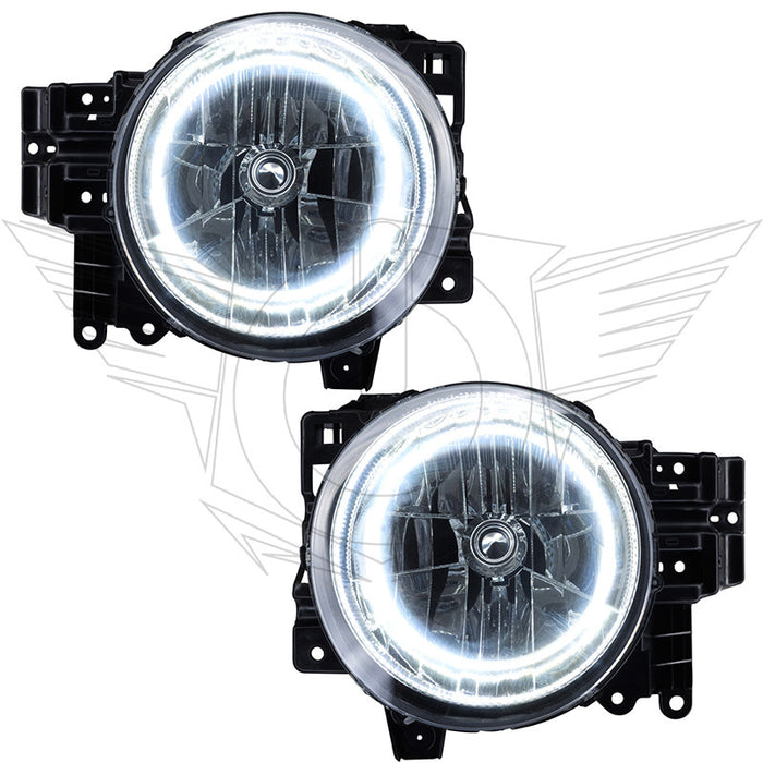 2007-2014 Toyota FJ Cruiser Pre-Assembled Headlights with white LED halo rings.
