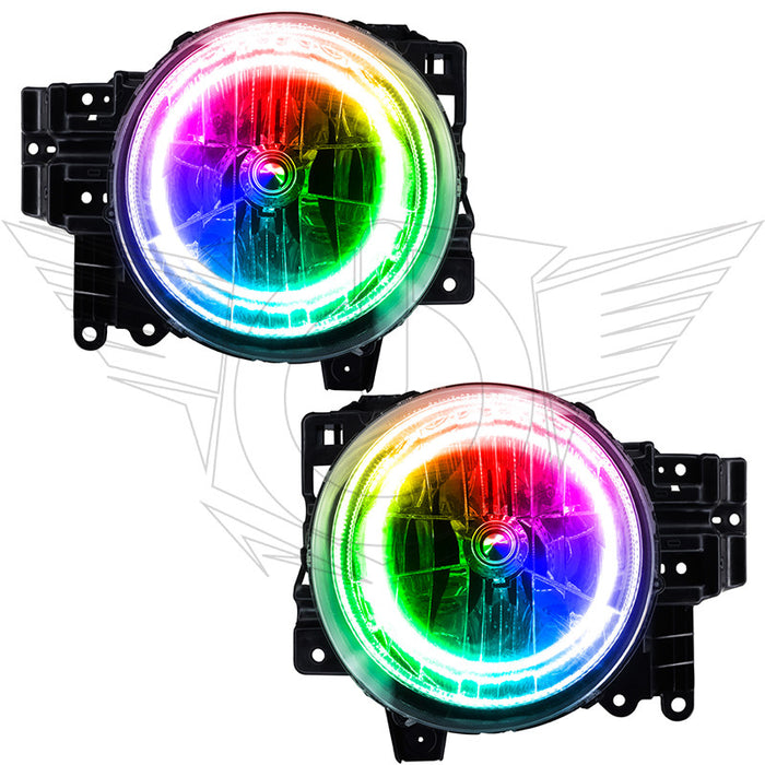 2007-2014 Toyota FJ Cruiser Pre-Assembled Headlights with ColorSHIFT LED halo rings.