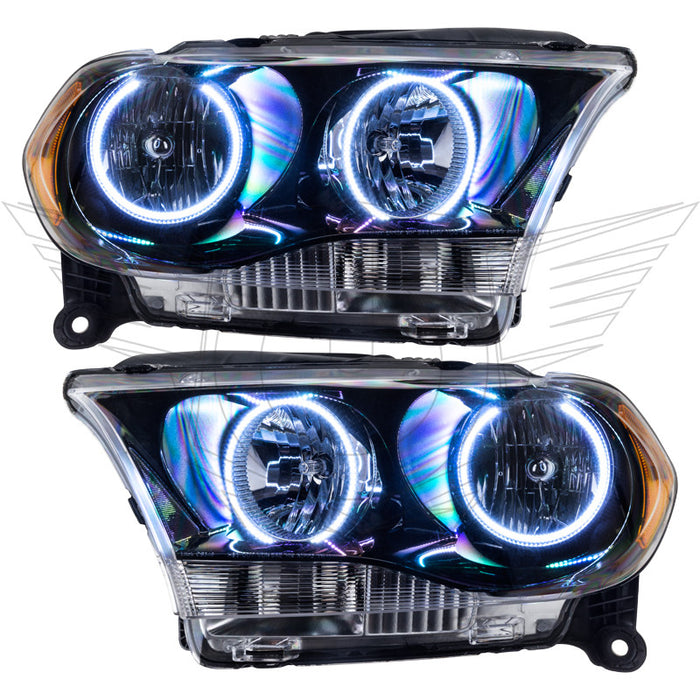 2011-2013 Dodge Durango Pre-Assembled Halo Headlights Non-HID - Black Housing with white LED halo rings.