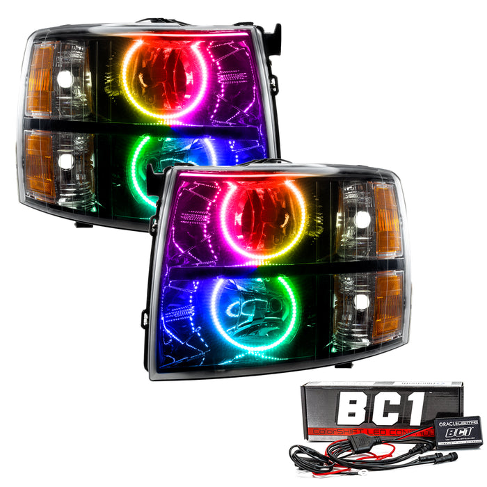 2007-2013 Chevrolet Silverado Pre-Assembled Halo Headlights - Black Housing with BC1 Controller.