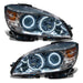 2008-2011 Mercedes Benz C-Class Pre-Assembled Headlights-Chrome-HALOGEN with white LED halo rings.