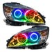 2008-2011 Mercedes Benz C-Class Pre-Assembled Headlights-Chrome-HALOGEN with ColorSHIFT LED halo rings.