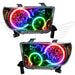 2007-2013 Toyota Tundra Pre-Assembled Halo Headlights - Black Housing with ColorSHIFT LED halo rings.
