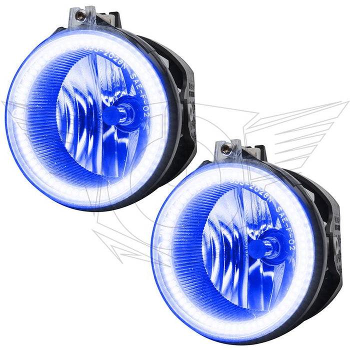 Dodge Charger fog lights with blue LED halo rings.