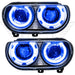 2008-2014 Dodge Challenger Pre-Assembled Headlights - HID with blue LED halo rings.