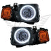 Hummer H3 headlights with white LED halo rings.