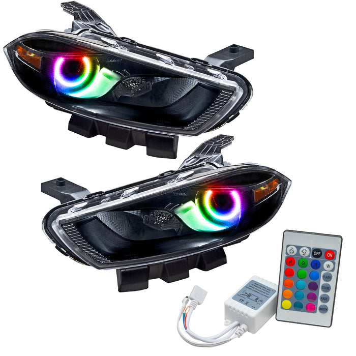 2013-2014 Dodge Dart Pre-Assembled Headlights - Black Housing (HID Style) with Simple Controller.