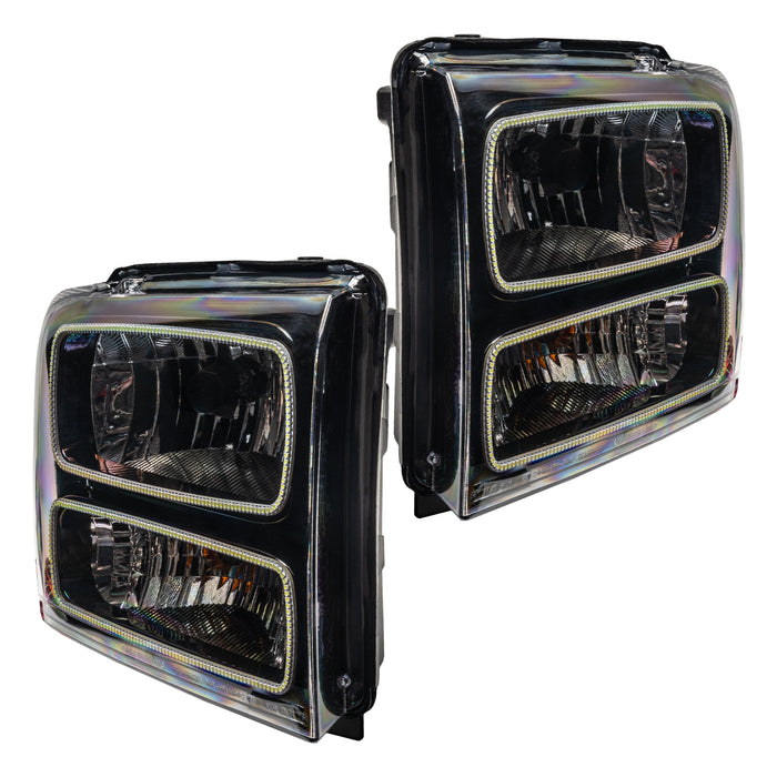Angled view of 2005 Ford Excursion Pre-Assembled Halo Headlights - Black Housing