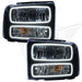 2005 Ford Excursion Pre-Assembled Halo Headlights - Black Housing with white LED halos.