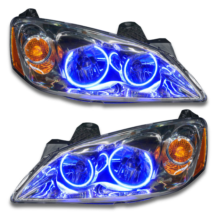 2005-2010 Pontiac G6 Pre-Assembled Headlights with blue LED halo rings.