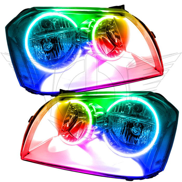 2005-2007 Dodge Magnum Pre-Assembled Halo Headlights - Chrome Housing with ColorSHIFT LED halo rings.