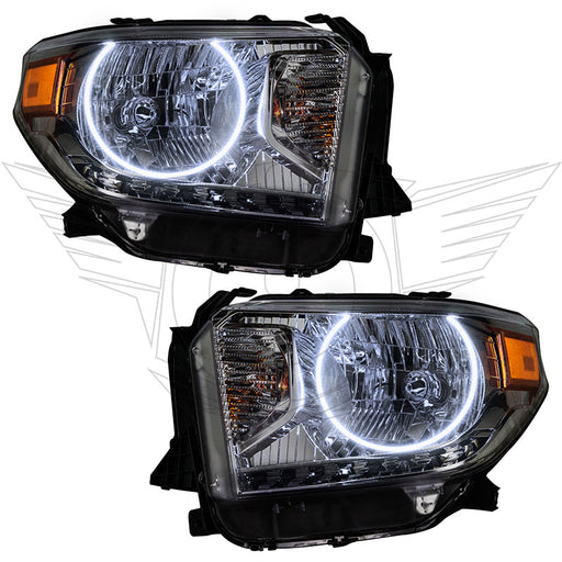 2014-2017 Toyota Tundra Pre-Assembled Halo Headlights with white LED halo rings.