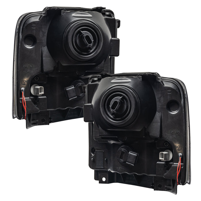 Rear view of 2005-2007 Ford F-250/F-350 Super Duty Pre-Assembled Halo Headlights - Black Housing