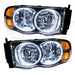 2002-2005 Dodge Ram Pre-Assembled Halo Headlights with white LED halo rings.
