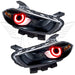 2013-2014 Dodge Dart Pre-Assembled Headlights - Black Housing (HID Style) with red LED halo rings.