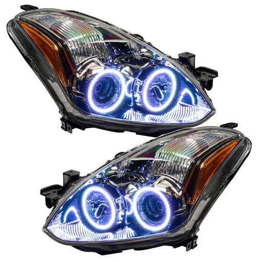 2010-2012 Nissan Altima Coupe Pre-Assembled Halo Headlights with white LED halo rings.