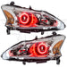 2013-2015 Nissan Altima Sedan Pre-Assembled Halo Headlights - (Halogen) with red LED halo rings.