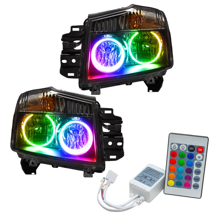 2008-2015 Nissan Titan Pre-Assembled Halo Headlights with Simple Controller.