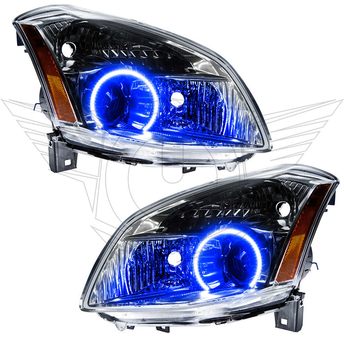 2007-2008 Nissan Maxima Pre-Assembled Halo Headlights with blue LED halo rings.