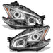 Nissan Maxima headlights with white LED halo rings.