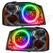 2001-2004 Nissan Frontier Pre-Assembled Halo Headlights with rainbow LED halo rings.