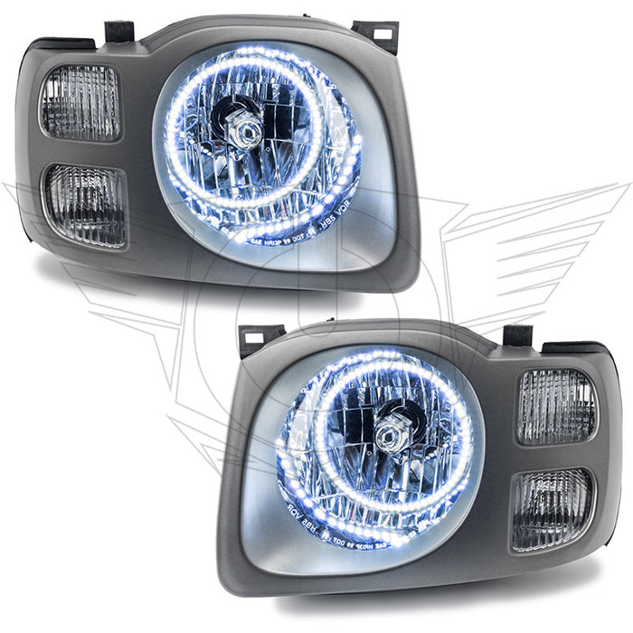 2002-2004 Nissan Xterra SE Pre-Assembled Halo Headlights with white LED halo rings.