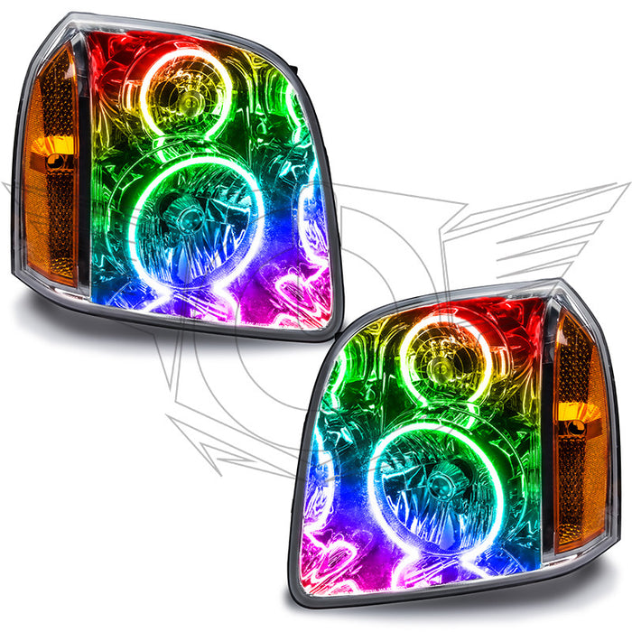 GMC Yukon headlights with ColorSHIFT LED halo rings.
