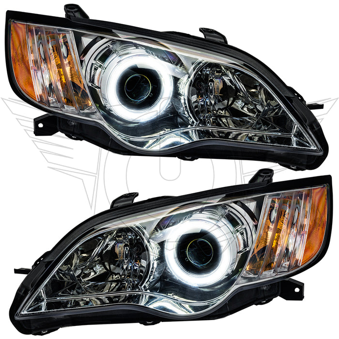 Subaru Legacy Headlights with white halos.