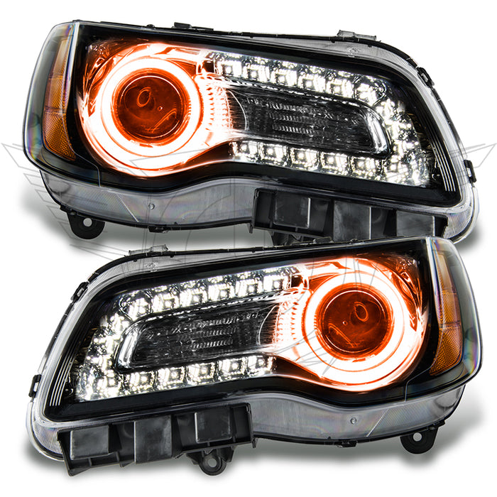 Chrysler 300C Pre-Assembled Headlights with amber halo rings.